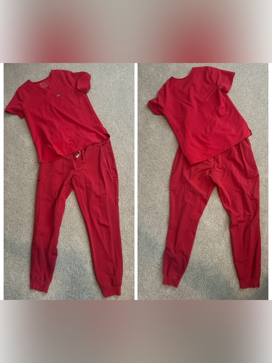 Figs Pants - Figs Women's Red Track Pants & Matching Top Set